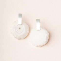 Stone Slice Earring-White Quartz/Silver
