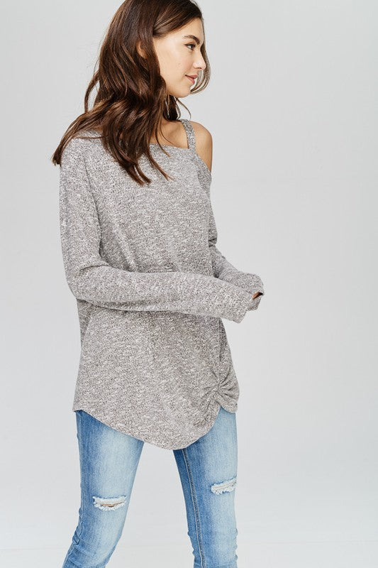 Long Sleeve Asymmetrical Twisted Hem Sweater