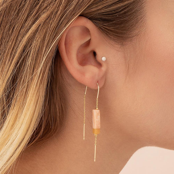 Rectangle Stone Earring-Amazonite/Amber/Gold