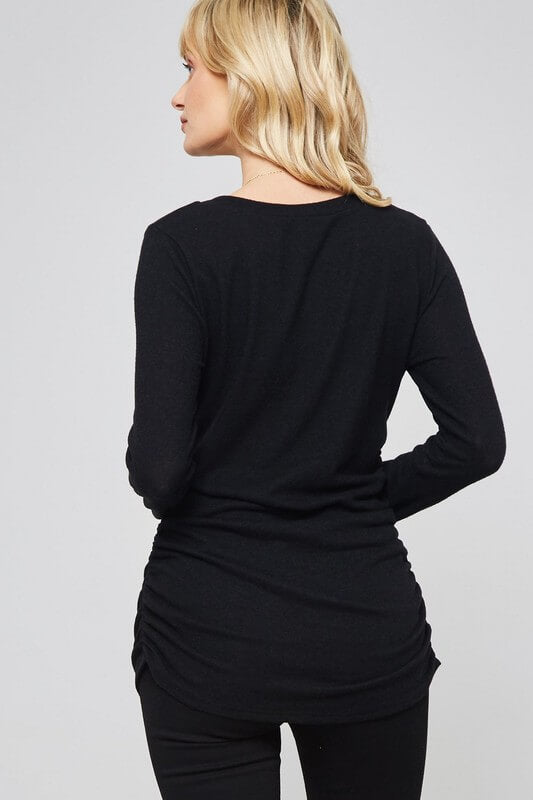 Brushed Knit Long Sleeve Top with Rouched Sides