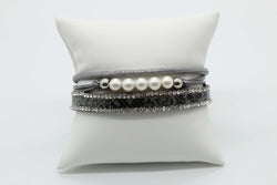 Gray with Rhinestone and Pearl Magnetic Bracelet