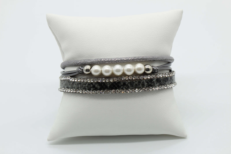 Gray with Rhinestone and Pearl Magnetic Bracelet