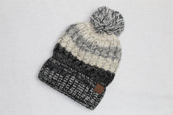 C.C Black/Gray Mix Knit Hat with Pom